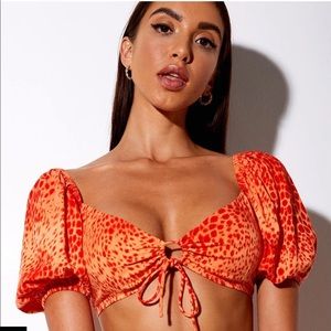 Motel Rocks Chelin Crop Top in Gradient Cheetah Tangerine
